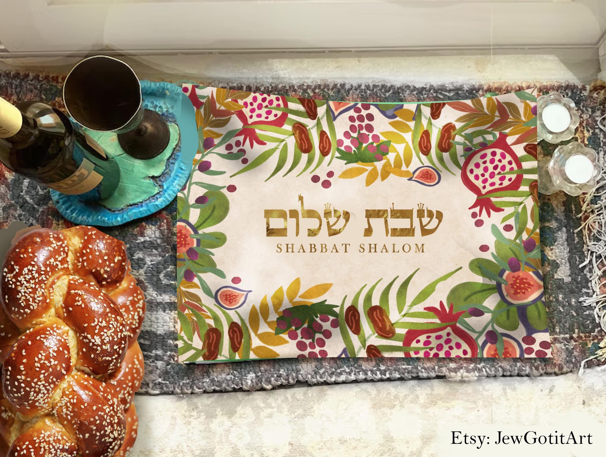 Personalized Shabbat Challah Cover Shabbat Shalom 7 Species Israel Table Runner Jewish Art Israel Gift Customized Table Decor Jewish gifts