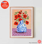 Kalanit Flower Art Print Hand Drawn Israeli Wildflower Wall Decor Jewish Home Gift Poster Am Yisrael Chai Israeli Artist Illustration