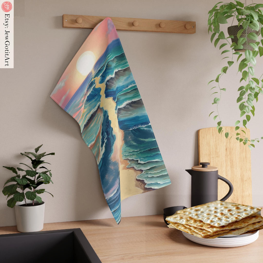 Passover Matzah Cover Splitting of the Sea Set & Afikomen Set Israel Table Runner Jewish Art Gift Pesach Table Decor Seder Table Red Sea Art