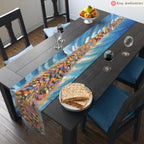 Passover Splitting of the Sea Tablecloth Indoor/Outdoor Cotton Israeli Artist Home Decor Shabbat Table Setting Unique Passover Decoration