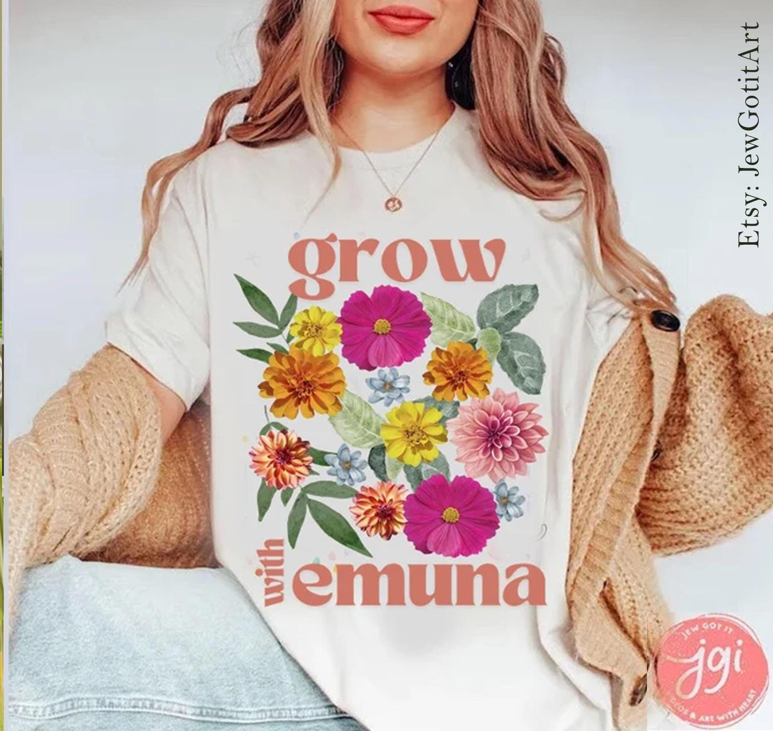 Grow with Emuna tote bag Flower Art Israel cotton bag shopping bag jewish gift for her trendy bag graphic shuk fruit art Rosh Hashanah Gifts