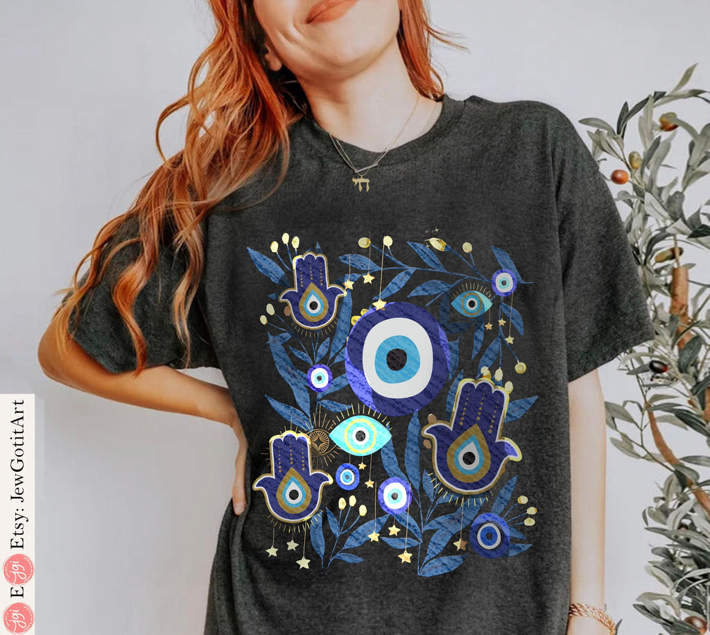 Evil Eye Hamsa Shirt Eyes Art T-shirt Am Yisrael Chai jewish gift Israeli Artist Rosh Hashanah Jewish Holiday Gifts Jewish Art Hamsa Art