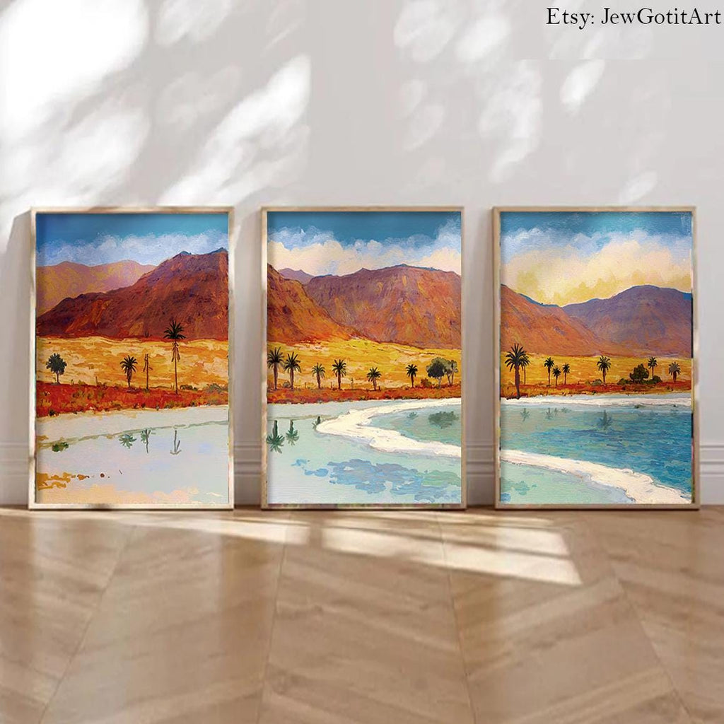 Dead Sea Wall Art Set of 3 Prints Am Yisrael Chai Hebrew Decor Jewish Gift Framed Israel Poster Judaica Art ים המלח Print Israel City Art