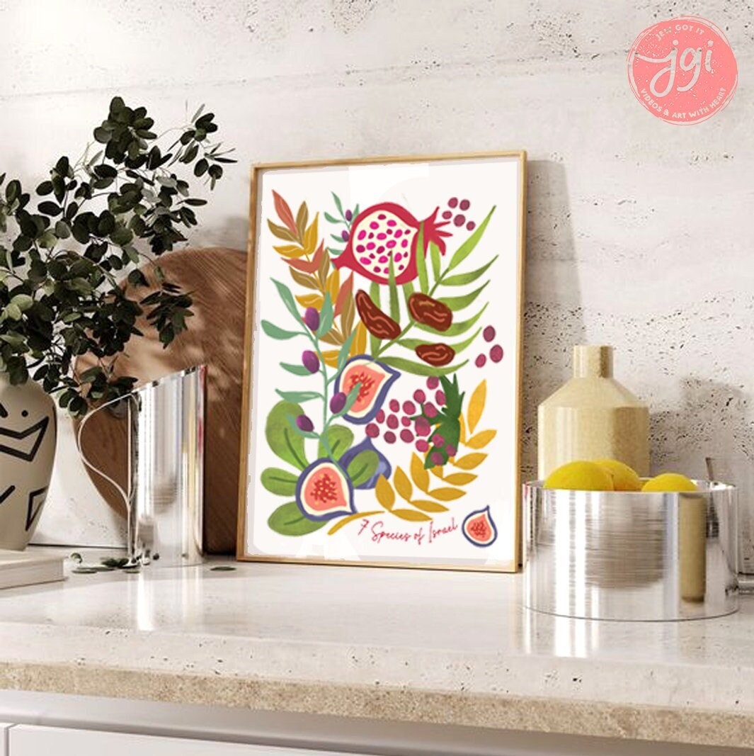 Art Fruits Poster 7 Species of Israel, Premium Matte Vertical Posters, Jewish gift, Israel, hand drawn art, Jewish Art, wall decor, posters