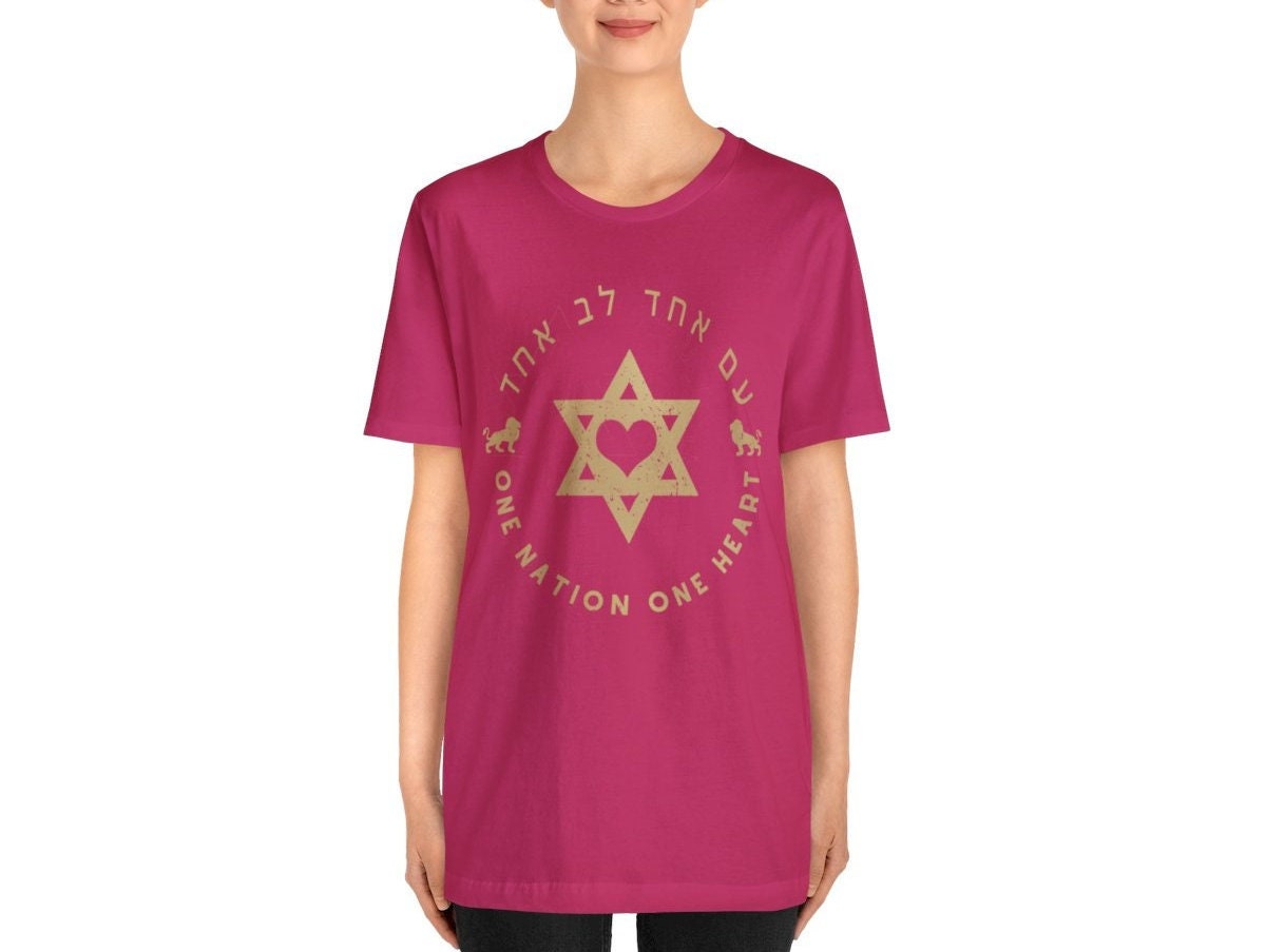 Israel, One Nation One Heart Tshirt Unisex, woman man jewish gift lion judah Graphic, israeli tshirt israelite, Hanukkah gifts, am Yisrael