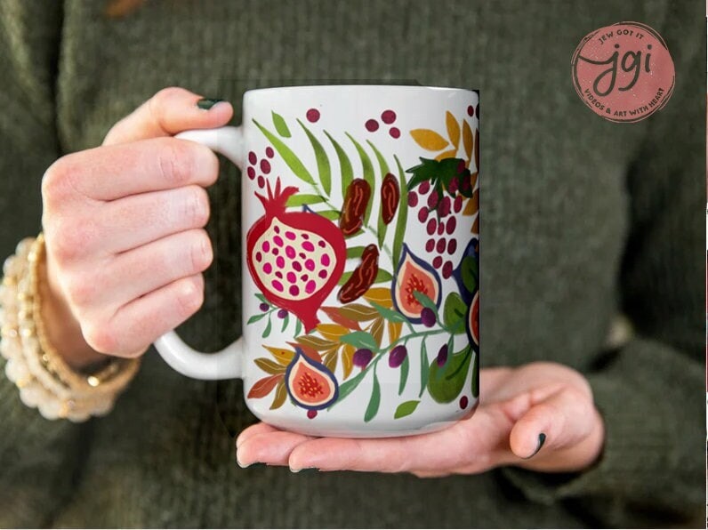 7 Fruits of Israel, 7 Species of Israel, Mug, tea cup coffee cup, Ceramic Mug 11oz 15 oz. work mug morning mug Israel Jewish gift coffee mug