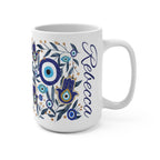 Evil Eye Hamsa Mug 11oz 15oz Am Yisrael Chai, jewish art coffee cup Ceramic Mug Israel jewish gift Rosh Hashanah Gift Israeli Eyes Art
