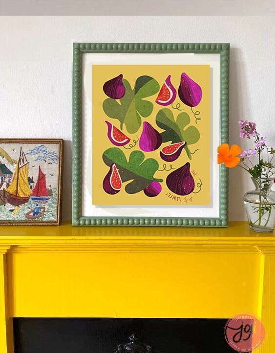 Figs Wall Art Poster Print Fig of Israel Jewish Israel fruit art gift Hand drawn Israel poster Prints Hebrew gift Am Yisrael Chai gifts arts