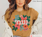 Personalized Hebrew Name Shirt Custom Israel Shirt with Floral Art Jewish Gift Hebrew Name Tee Hebrew Letter Shirt Jewish Clothing Flowers