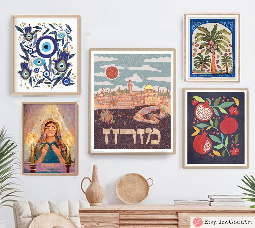 Mizrach Israel Wall Art Poster Jerusalem Hebrew Eastern Wall Synagogue Direction Jewish Blessing Art Painting Artist Kotel Western Wall