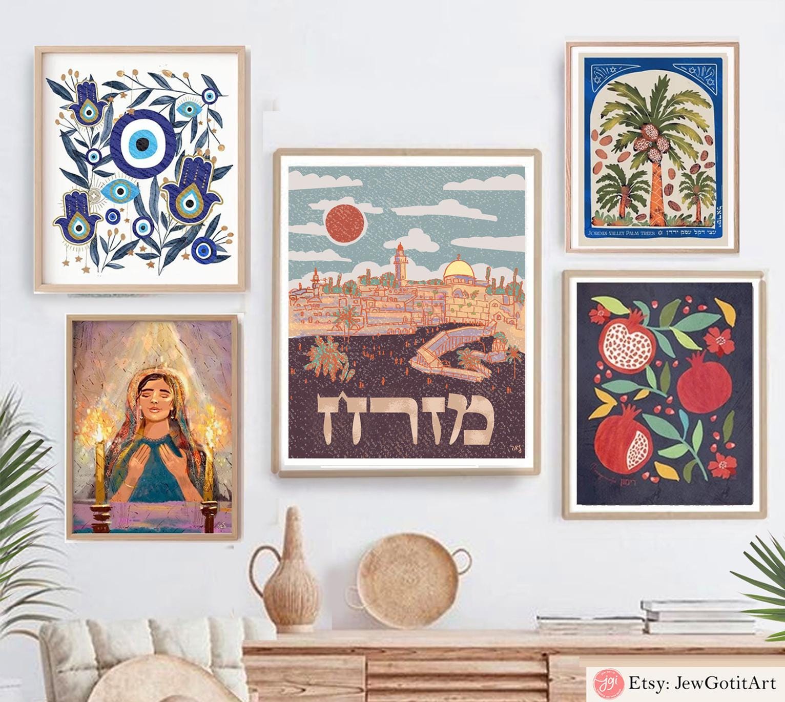 Mizrach Israel Wall Art Poster Jerusalem Hebrew Eastern Wall Synagogue Direction Jewish Blessing Art Painting Artist Kotel Western Wall