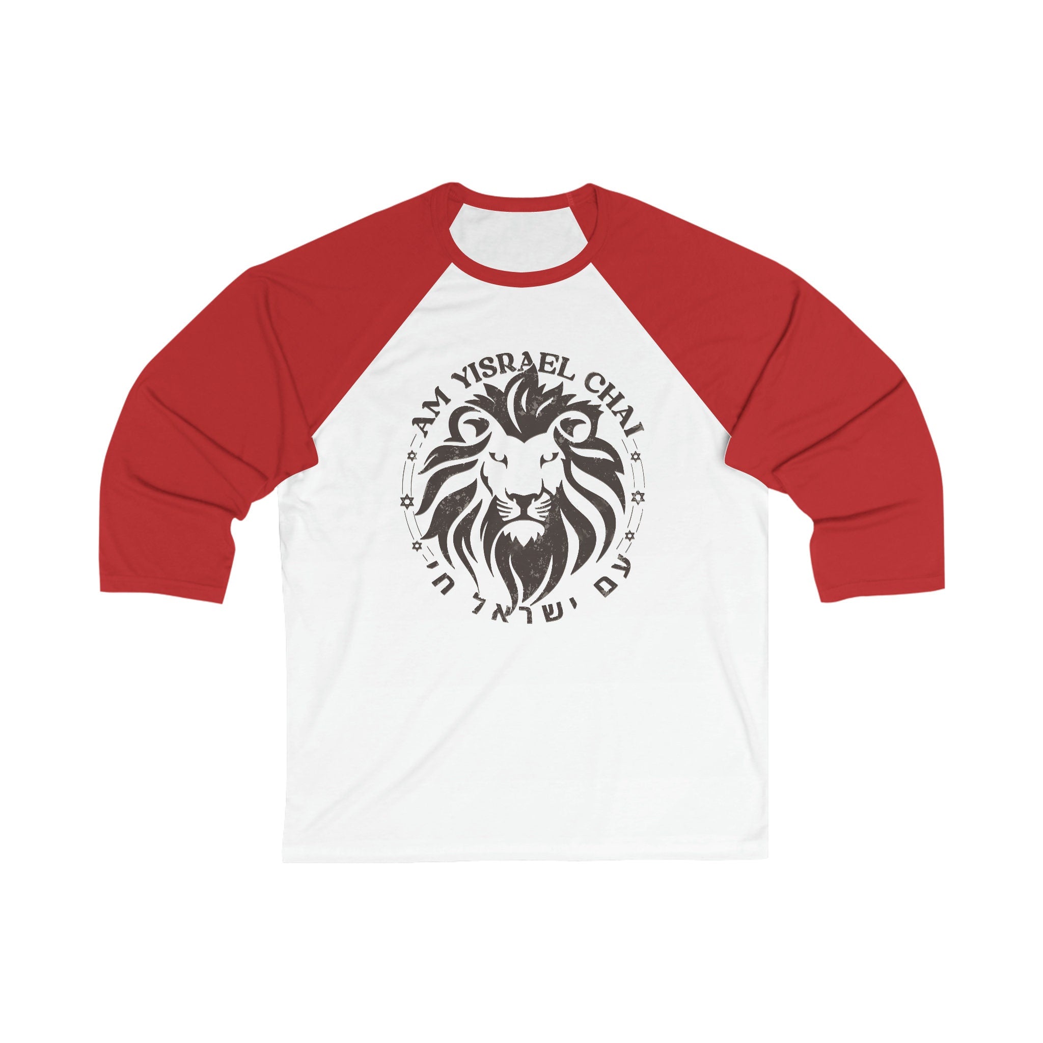 Lion Zion Am Yisrael Chai Unisex 3\4 Sleeve Baseball Tee, Red shirt, jewish art, graphic tee, stand with israel, jewish art israel israelite