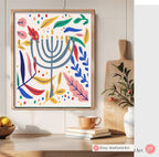 Menorah Hanukkah Art Poster Beach Poster Am Yisrael Chai Jewish Gift Israeli Artist Gift Jewish Gifts Wall Art Poster Israel Art Minimal Art