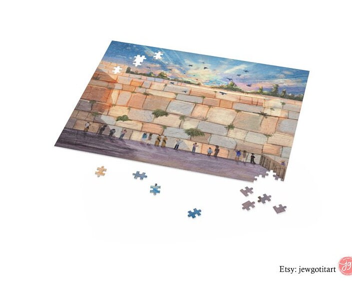 Israel Cities Puzzles Jewish Art Gift Kids Adult Gift Israeli Artist Puzzle Box 120, 252, 500, 1000 Piece Jerusalem Tel Aviv City Passover