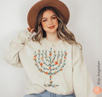 Menorah Hanukkah Sweater T-Shirt Unisex Floral Art Sweatshirt Jewish Gift from Israeli Artist Israel Jewish Shirt Chanukah Israeli Artist