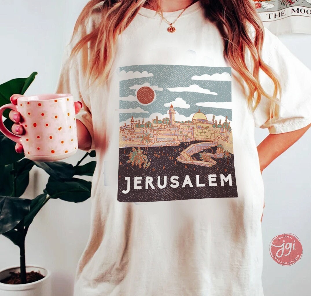 Jerusalem City Vintage T-Shirt, Jewish shirt, Hebrew shirt, woman shirt, t-shirt trendy, Vintage Inspired Cotton T-shirt, Israel shirt art