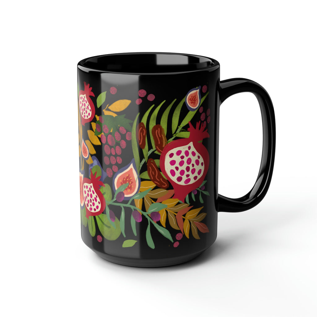 7 Fruits of Israel Black Mug 7 Species of Israel Mug, tea cup coffee Ceramic Mug 11oz 15oz work mug morning mug Jewish gift israeli Artist