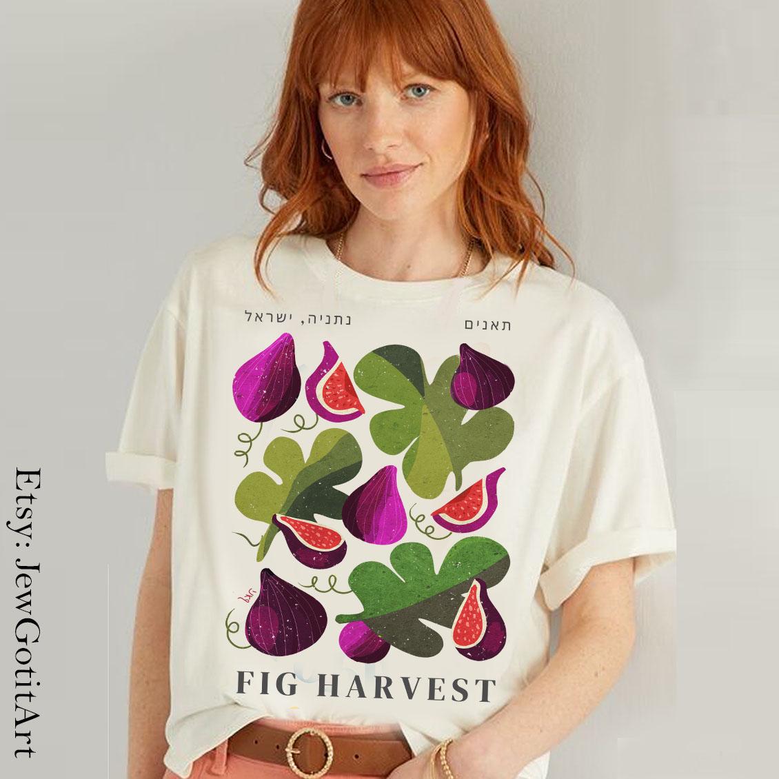 Figs Shirt Israel T-Shirt Jewish Pride Hebrew Shirt with Israeli Flag Fruit Market Shirt Hebrew Fig Art Am Yisrael Chai Jewish Fruit Shirt
