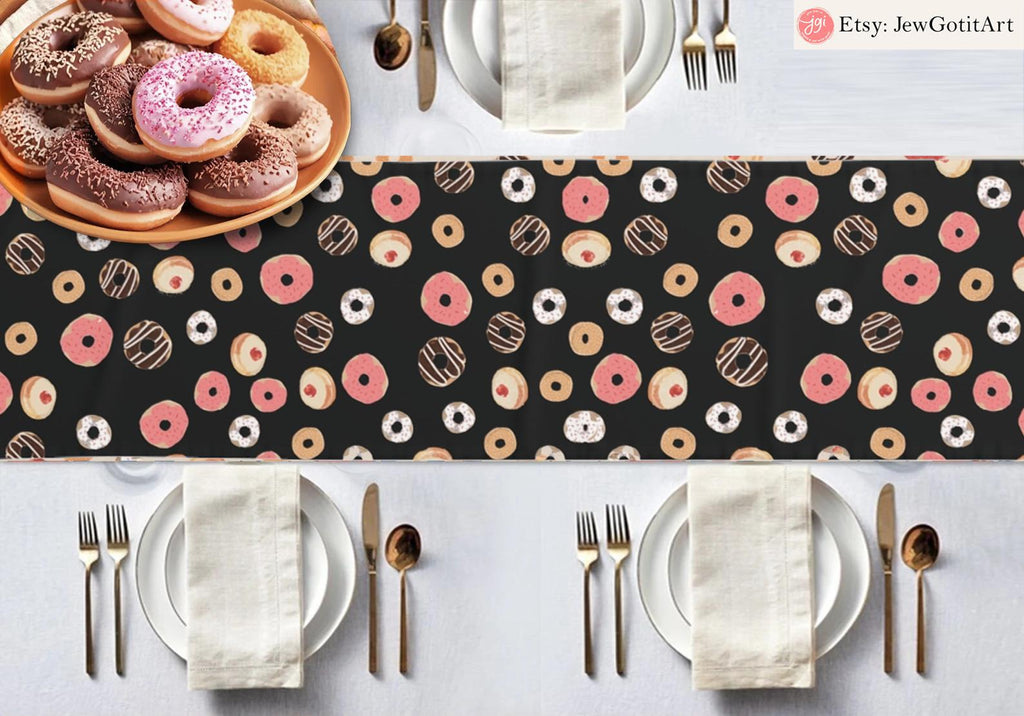 Hanukkah Donut Table Runner Chanukah Jewish gifts Jewish holiday Israel Donuts Art Dessert jewish art table decor, custom personalized gift