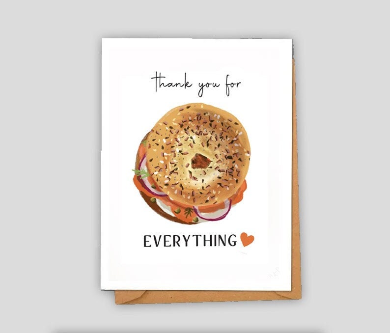 Everything bagel Thank you Card Funny Greeting food bagel lox Blank Card Set Funny colorful fun bagel love card Jewish Israel Card Thanks