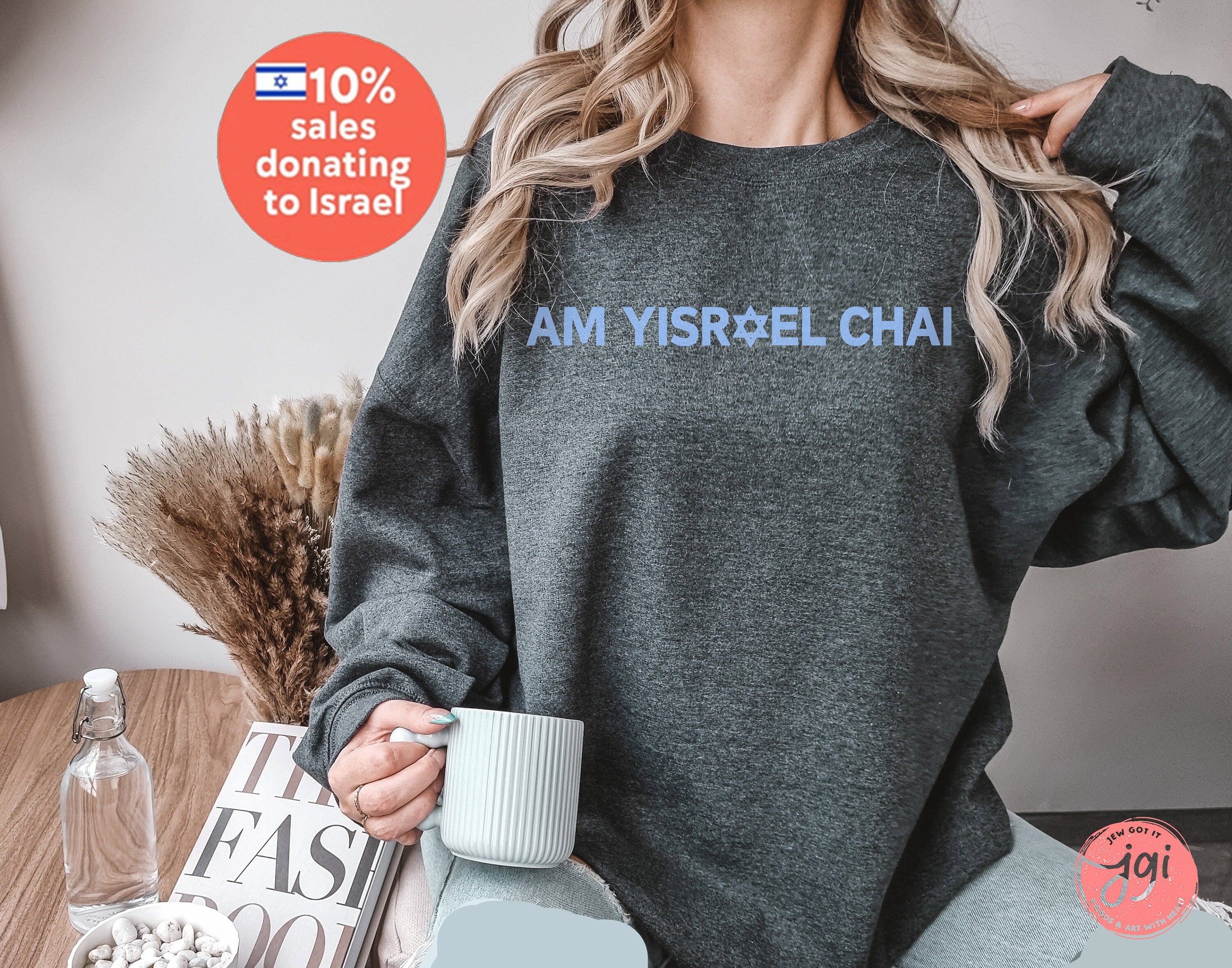 Am Yisrael Chai Jewish Star of David Sweatshirt Unisex Crewneck Sweatshirt Israel Jewish gift Hanukkah gift proud jew Israelite Stand