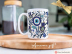 Evil Eye Hamsa Mug 11oz 15oz Am Yisrael Chai, jewish art coffee cup Ceramic Mug Israel jewish gift Rosh Hashanah Gift Israeli Eyes Art