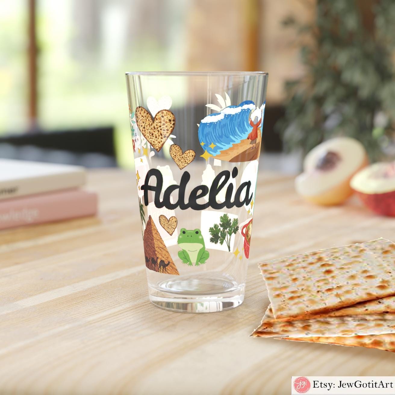 Passover Pint Glass 16oz Kids Gift Adult Jewish Holiday Drinkware Seder Table Decor Pesach Beer Mug Matzah Judaica Kitchen Gift Israel Art