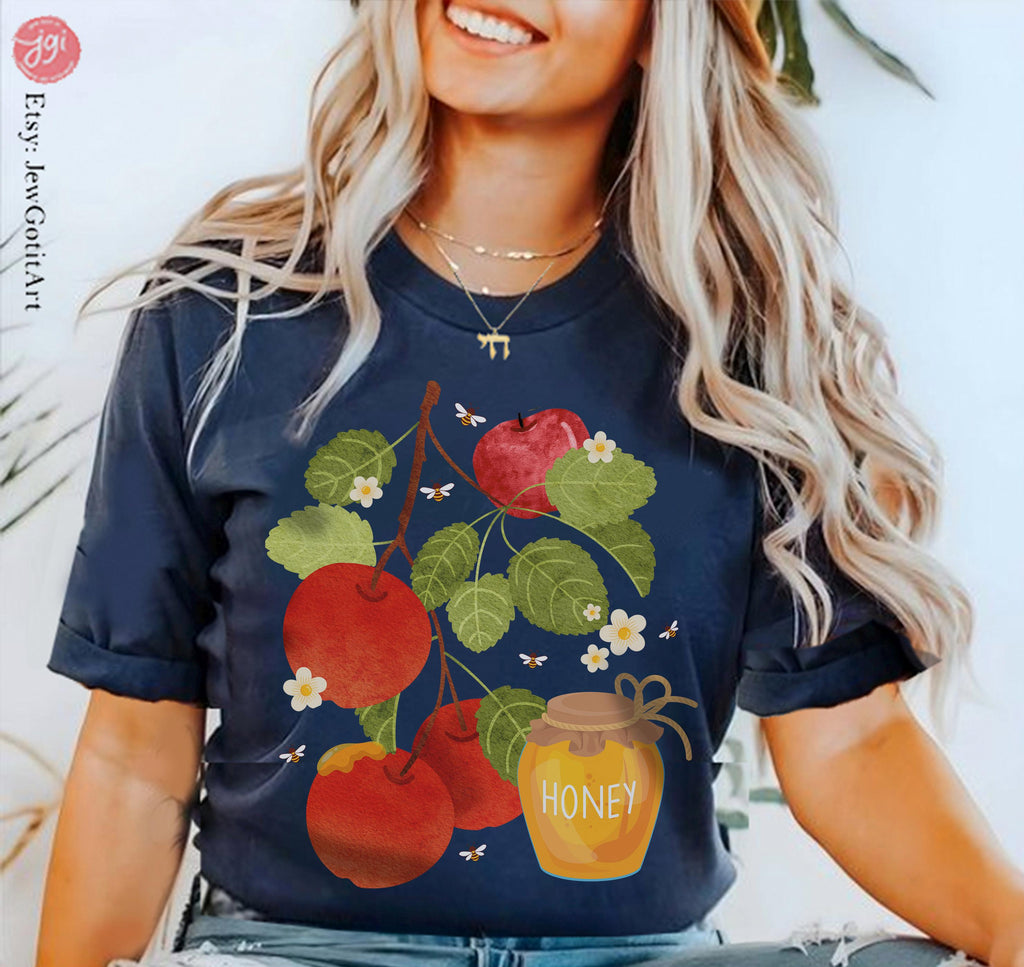 Rosh Hashanah Shirt Am Yisrael Chai graphic tees tshirt Apple Honey Art jewish gift Israeli Artist Hashana Jewish Holiday Gifts Shana Tova