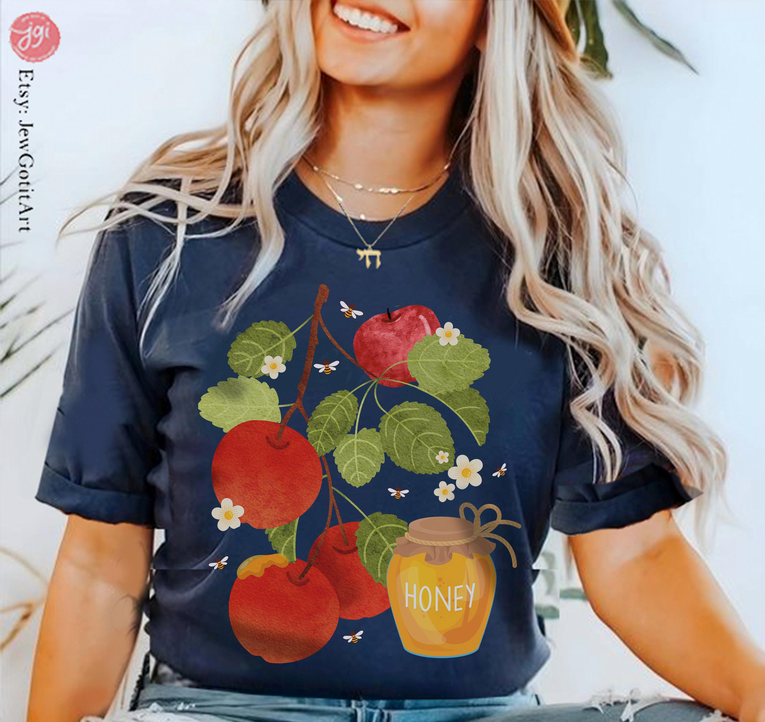 Rosh Hashanah Shirt Am Yisrael Chai graphic tees tshirt Apple Honey Art jewish gift Israeli Artist Hashana Jewish Holiday Gifts Shana Tova