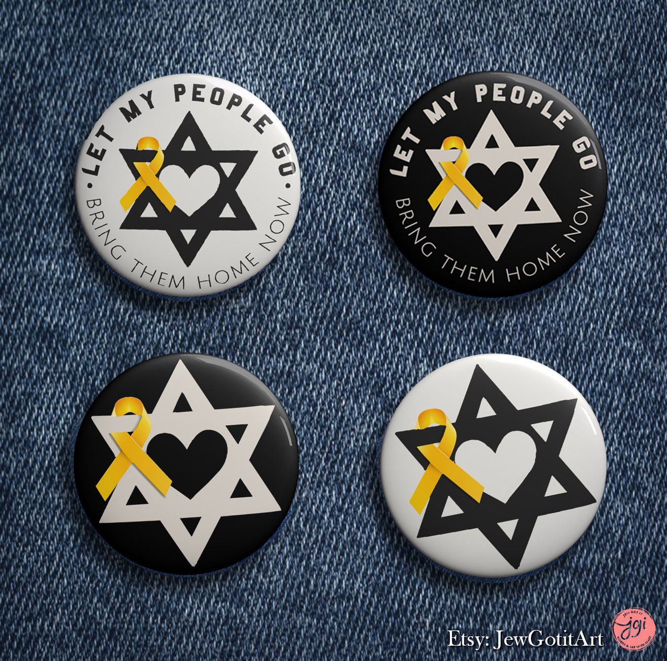 Yellow Ribbon Pin Set: Star of David, Let My People Go