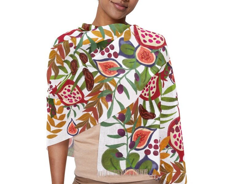 7 Species Israel Scarf Head Headwrap Light Scarf Women fabric Hair Cover Covering Jewish Israeli Artist Fruits Art Am Yisrael Chai Passover