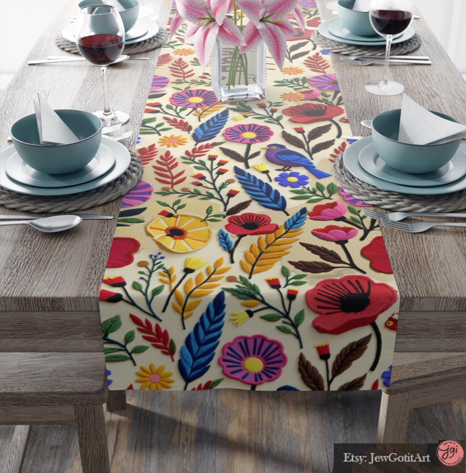 Personalized Passover Matzah Cover Set & Afikomen Set Kalanit Israel Table Runner Jewish Art Gift Customized Pesach Table Decor Seder Table