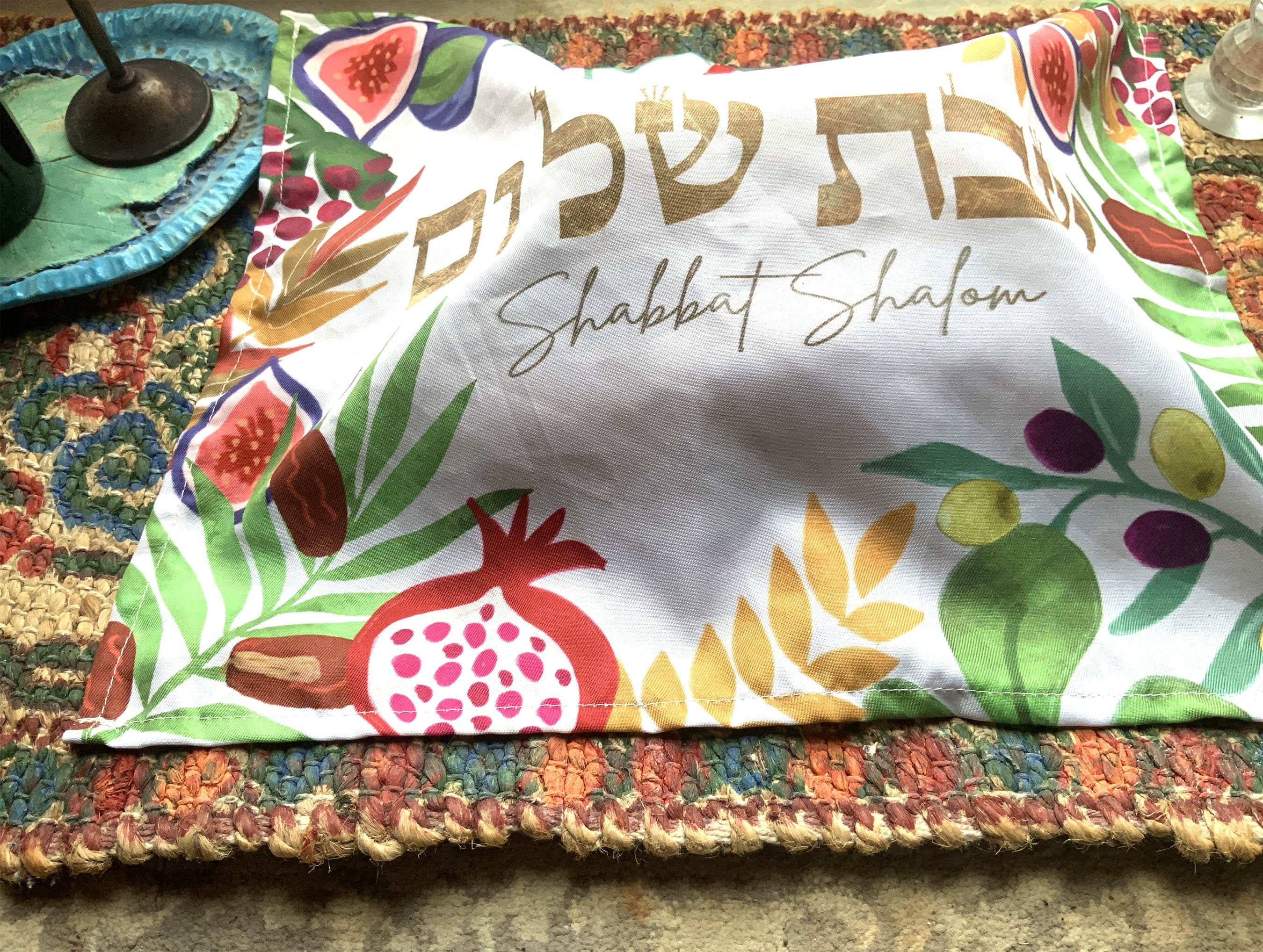 Challah Cover 7 Species of Israel Art hand drawn Jewish Holiday Art Israeli Artist Table Decor Bread covering Kiddush Shabbat Shalom Shabbos
