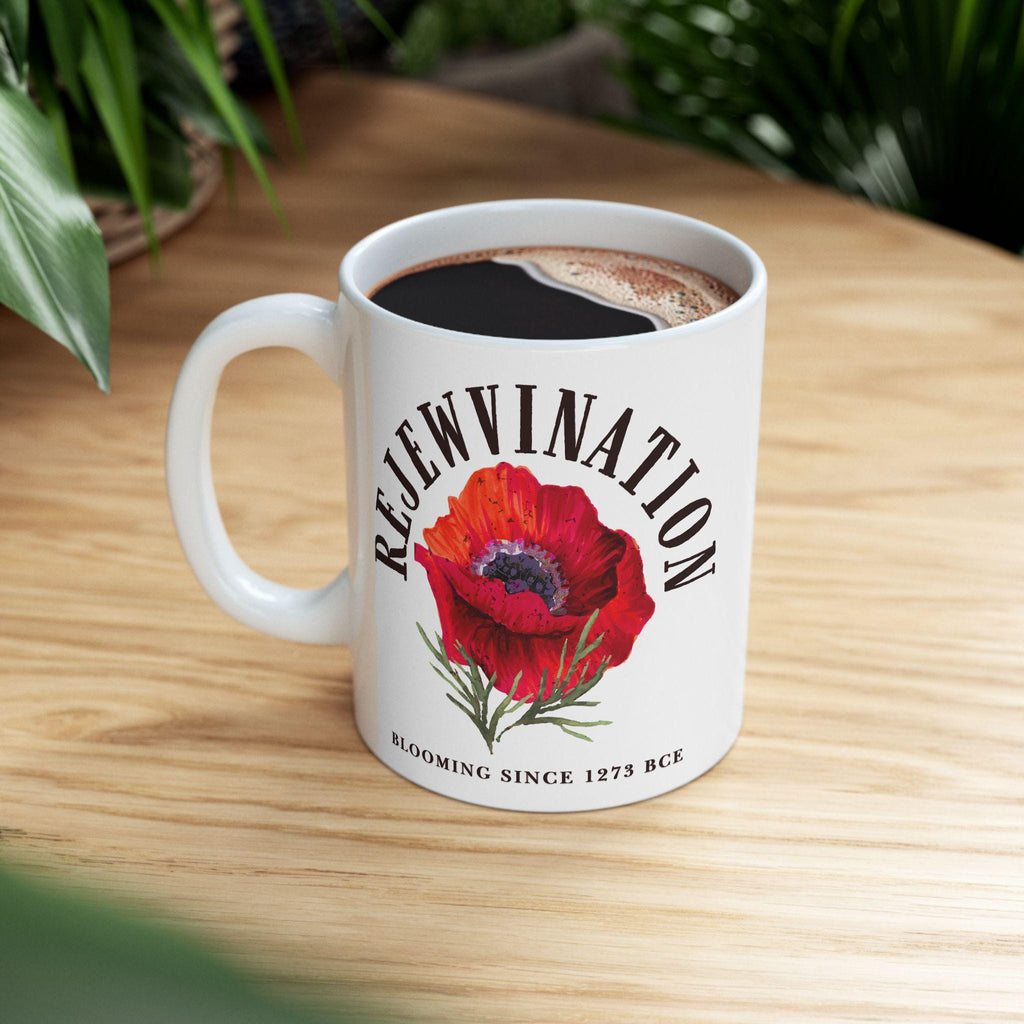 ReJWvination Mug, Tote bag Canvas Red Flower Kalanit Mug 11oz 15oz jewish Ceramic Israel jewish Hanukkah Gifts Israeli Artist Israel Art