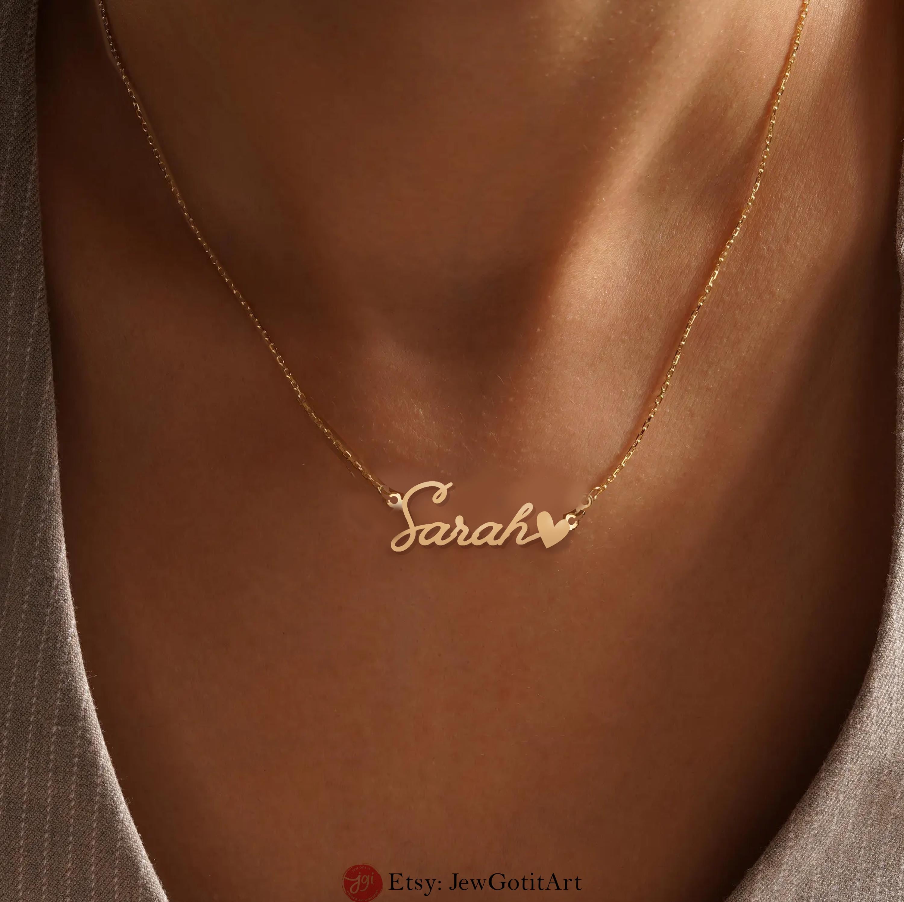 Hebrew Name Necklace Custom Necklace Personalized Jewelry Designed Israeli Artist Customizable Nameplate Necklace English Jewish Gift Her