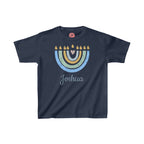 Personalized Hanukkah Shirt with Menorah, add name, custom gift, tshirt, shirt Kids Heavy Cotton Tee, hanukkah gifts, shirt designs, israel