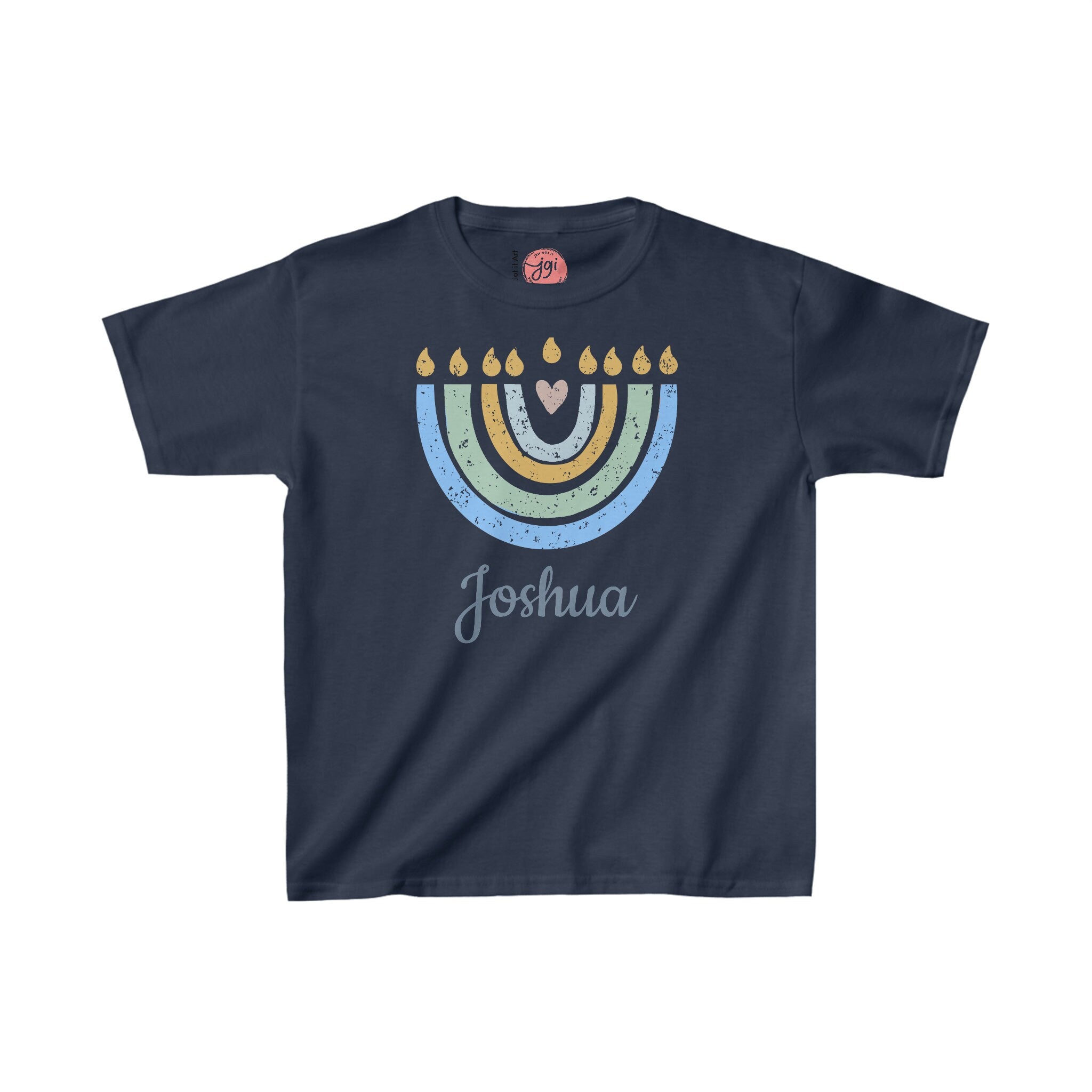 Personalized Hanukkah Shirt with Menorah, add name, custom gift, tshirt, shirt Kids Heavy Cotton Tee, hanukkah gifts, shirt designs, israel
