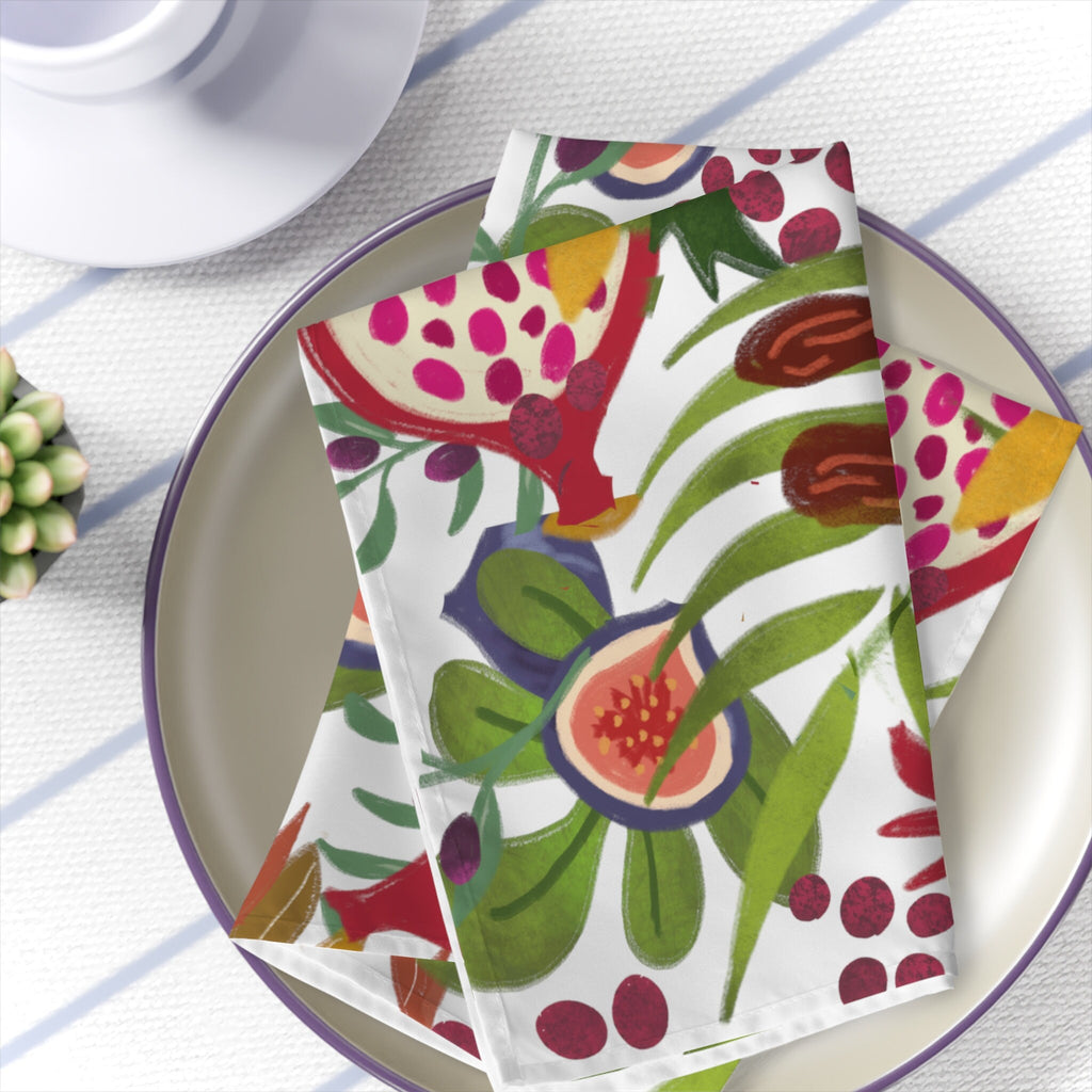 Set of 4 Israel Cloth Napkins, Produce of Israel 7 species Israel fruit Kitchen decor home jewish gift Shabbat Art Gift for her Napkins