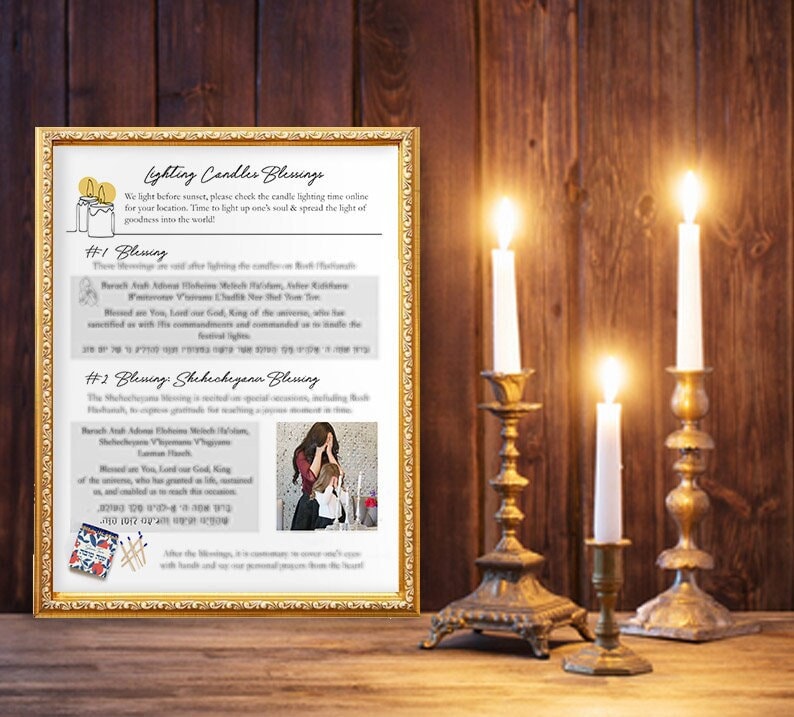 Rosh Hashanah Candle Lighting Blessings, Hebrew English, Jewish blessing, Printable Sheet Digital Download, Rosh hashana holiday, Shana tova