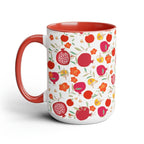 Rosh Hashanah Mug, Apple honey Pomegranate art, Jewish gift, Two-Tone Coffee Mugs, 15oz, coffee mug, fruit mug, coffee lover, red mug
