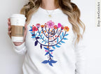 Hanukkah Menorah Kid Shirt | Unisex Chanukah Sweatshirt | Jewish Gift for Women & Men | Floral Art Tee by Israeli Artist | flower shirt
