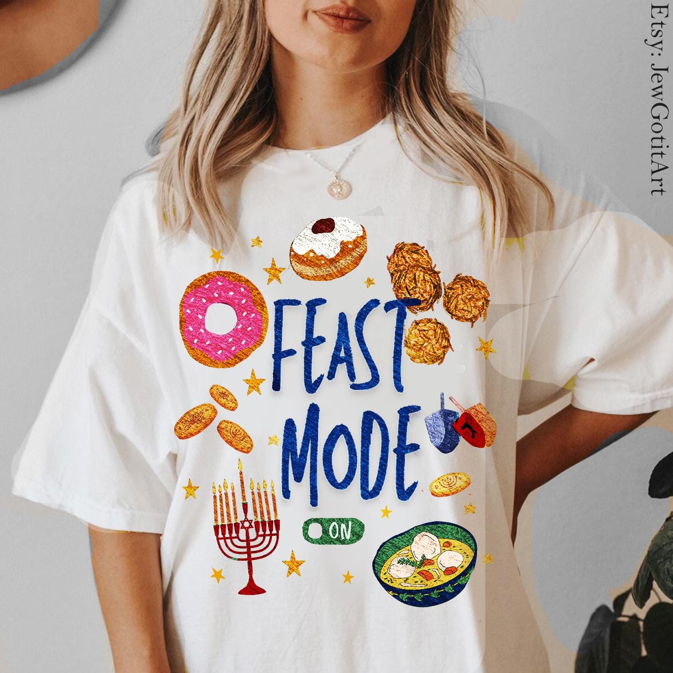 Hanukkah Shirt • Feast Mode on Latke • Donut Art Sweatshirt • Unisex Jewish Gift • Israeli Artist • Israel Chanukah חנוכה T-Shirt