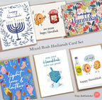 Hanukkah Holiday Card Set Colorful Happy Hanukkah Cards dreidel latkes candles menorah Beautiful Chanukah Card Funny Card Set Greeting cards