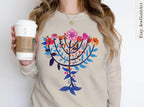 Hanukkah Menorah Kid Shirt | Unisex Chanukah Sweatshirt | Jewish Gift for Women & Men | Floral Art Tee by Israeli Artist | flower shirt