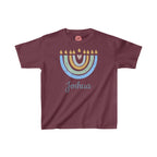 Personalized Hanukkah Shirt with Menorah, add name, custom gift, tshirt, shirt Kids Heavy Cotton Tee, hanukkah gifts, shirt designs, israel