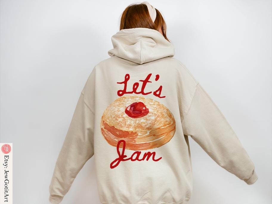 Hanukkah Sweater Donut Hoodie | Let’s Jam Jelly Donut Shirt | Jewish Gift for Men & Women | Chanukah Israeli Artist Design Hanukkah Shirt