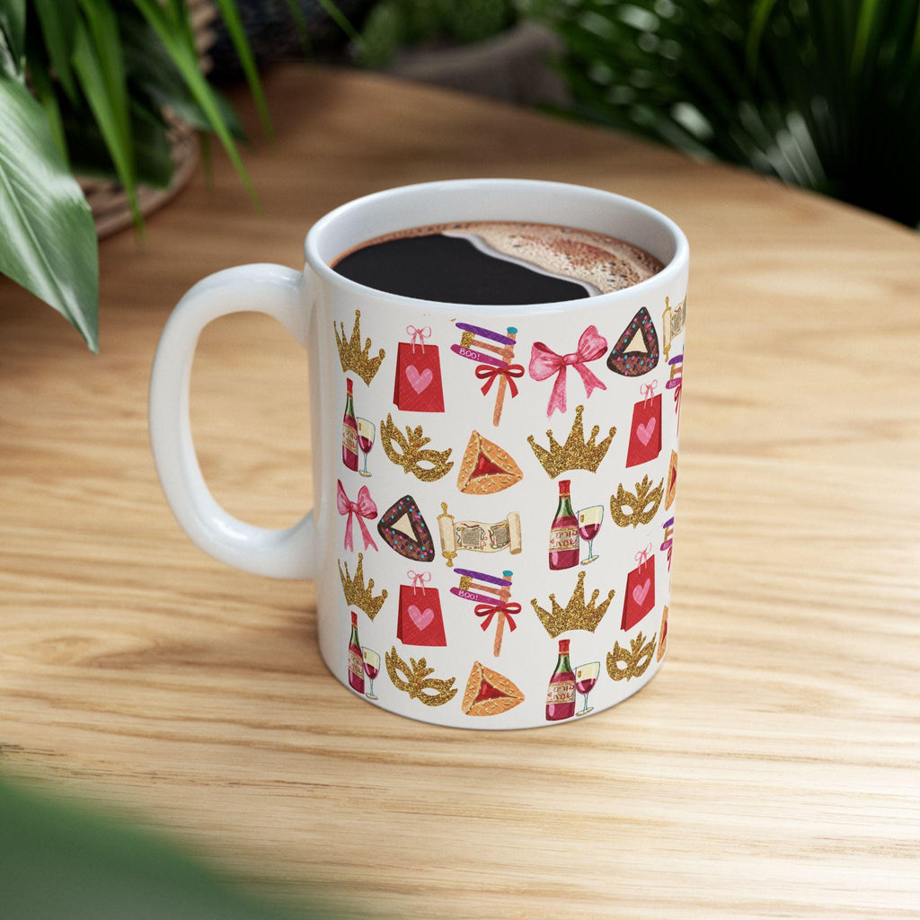 Purim Mug Tote Bag Mishloach Manot Mug 11oz 15oz Hamantaschen Art Jewish Gift by Israeli Artist Ceramic Coffee Mugs Am Yisrael Chai Wine Art