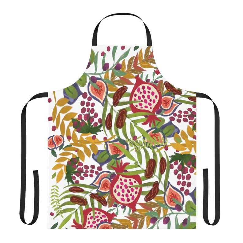 3 Kitchen Set Apron, Mug, kitchen towel 7 Species of Israel Art jewish gifts israeli Artist gifts fruit decor apron for women pattern gift