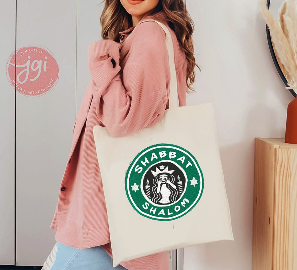 Shabbat Shalom Starbucks bag, coffee lover, Tote bag, cotton canvas bag, Tote bag, Aesthetic tote bag, Aesthetic, Gift for her, Art