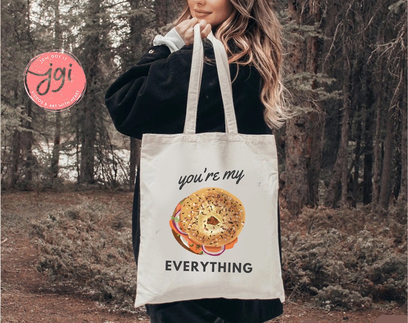 Everything Bagel Tote bag, cotton canvas bag, Tote bag, Aesthetic tote bag, Aesthetic, Gift for her, Gift for him, Art tote bag, Art, bagel